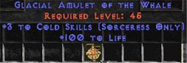 Sorceress Amulet - 3 Cold Spells & 100 Life - East Non-Ladder