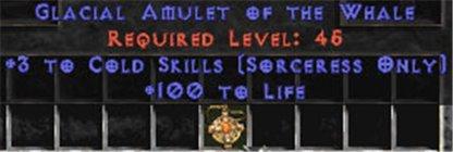 Sorceress Amulet - 3 Cold Spells & 100 Life - East Non-Ladder