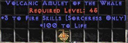 Sorceress Amulet - 3 Fire Spells & 100 Life - East Non-Ladder