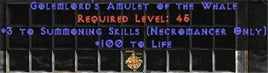 Necromancer Amulet - 3 Summoning Spells & 100 Life - Europe Non-Ladder