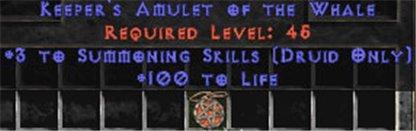 Druid Amulet - 3 Summoning & 100 Life - Europe Non-Ladder