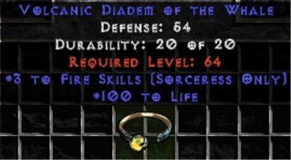 +3 Sorceress Fire Skills/100 Life Diadem/Tiara/Circlet - East Ladder