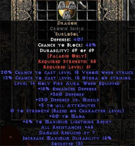 Dragon Crown Shield - 45 Res - 3-4 All Stats - Europe Non-Ladder