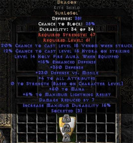 Dragon Kite Shield - 3-4 All Stats - Europe Non-Ladder