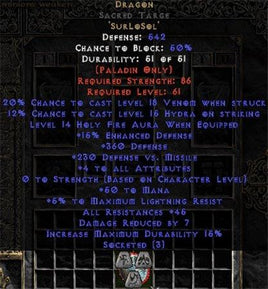 Dragon Sacred Targe - 45 Res - 3-4 All Stats - Europe Non-Ladder