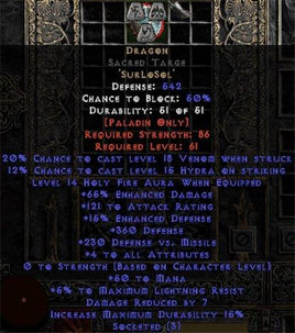 Dragon Sacred Targe - 65% ED/121 AR - 3-4 All Stats - Europe Non-Ladder