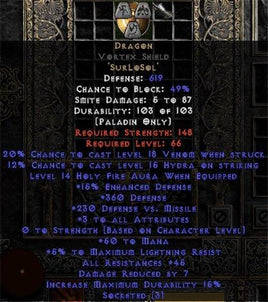 Dragon Vortex Shield - 45 Res - 3-4 All Stats - Europe Non-Ladder