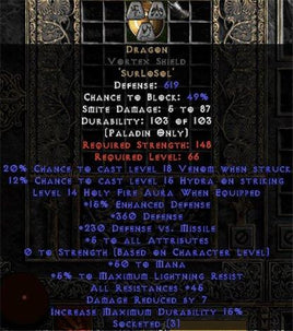 Dragon Vortex Shield - 45 Res - 5 All Stats - Perfect - Europe Non-Ladder