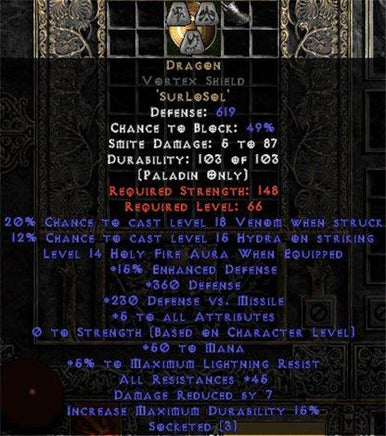 Dragon Vortex Shield - 45 Res - 5 All Stats - Perfect - Europe Non-Ladder