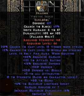 Dragon Vortex Shield - 65% ED/121 AR - 3-4 All Stats - Europe Non-Ladder