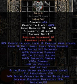 Dream Sacred Targe - 65%ED/121 AR - 20 Res/20-29% FHR/12-25% MF/150-220 Def - Europe Non-Ladder