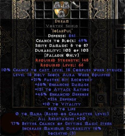 Dream Vortex Shield - 65%ED/121 AR - 20 Res/20-29% FHR/12-25% MF/150-220 Def - Europe Non-Ladder