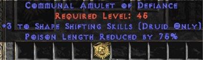 Druid Amulet - 3 Shapeshifting & 75% PLR - Europe Non-Ladder