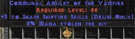 Druid Amulet - 3 Shapeshifting & 8% ML - Europe Non-Ladder