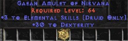 Druid Amulet - 3 Elemental & 30 Dex - Europe Non-Ladder