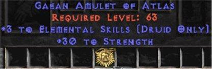 Druid Amulet - 3 Elemental & 30 Str - Europe Non-Ladder