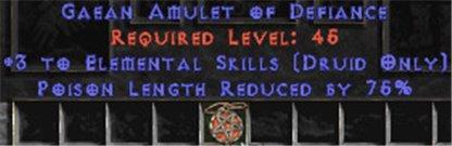 Druid Amulet - 3 Elemental & 75% PLR - Europe Non-Ladder