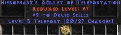 Druid Amulet - 2 All Dru Skills & Teleport - Europe Non-Ladder