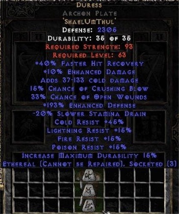 Duress Archon Plate - Ethereal - 165-199% ED - Europe Non-Ladder