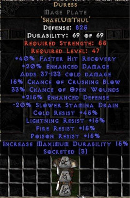 Duress Mage Plate - 215% EDef & 20% EDmg - Perfect - Europe Non-Ladder