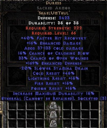 Duress Sacred Armor - Ethereal - 165-199% ED - Europe Non-Ladder