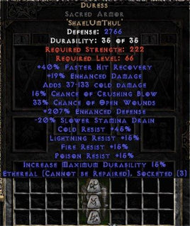 Duress Sacred Armor - Ethereal - 200-214% ED - Europe Non-Ladder