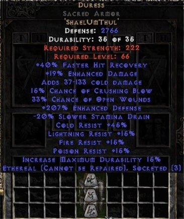 Duress Sacred Armor - Ethereal - 200-214% ED - Europe Non-Ladder