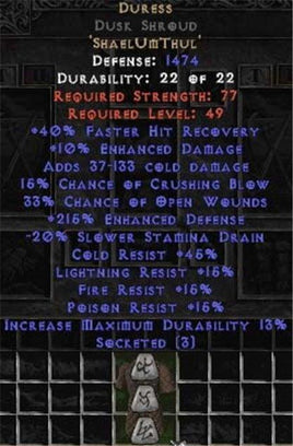 Duress Dusk Shroud - 215% EDef & 10-19% EDam - Europe Non-Ladder