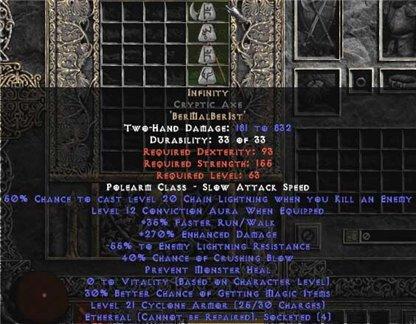 Infinity Cryptic Axe - Ethereal - 255-309% ED & -45-54% ELR - Europe Non-Ladder