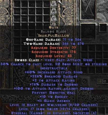 Oath Balrog Blade - Ethereal - 210-299% ED - Europe Non-Ladder