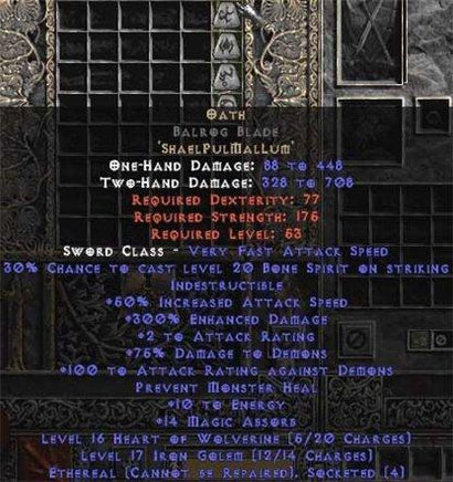 Oath Balrog Blade - Ethereal - 300-354% ED - Europe Non-Ladder