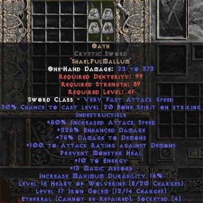 Oath Cryptic Sword - Ethereal - 210-299% ED - Europe Non-Ladder