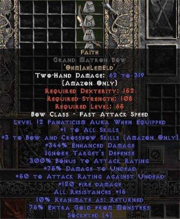 Faith Grand Matron Bow - 3 B&C - 1 Skill & 12-14 Fanat - Europe Non-Ladder