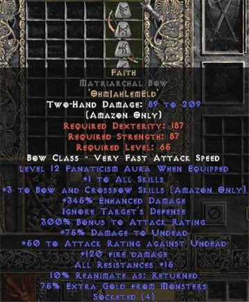 Faith Matriarchal Bow - 3 B&C - 1 Skill & 12-14 Fanat - Europe Non-Ladder