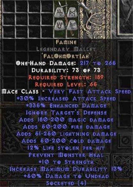 Famine Legendary Mallet - 320-359% ED - Europe Non-Ladder