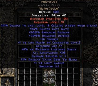 Fortitude Archon Plate (non-sup) - 30 Res & 1-1.375 Life - Europe Non-Ladder