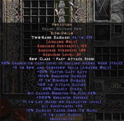 Fortitude Grand Matron Bow - 3 B&C - 25-29 Res & 1.5 Life - Europe Non-Ladder