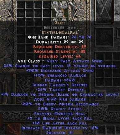 Grief Berserker Axe - 30-34% IAS & 340-369 Damage - Europe Non-Ladder