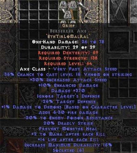 Grief Berserker Axe - 30-34% IAS & 370-399 Damage - Europe Non-Ladder