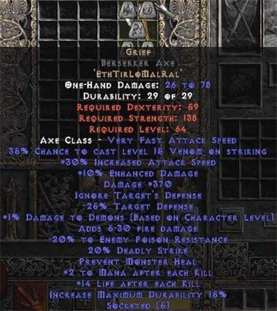 Grief Berserker Axe - 30-34% IAS & 370-399 Damage - Europe Non-Ladder