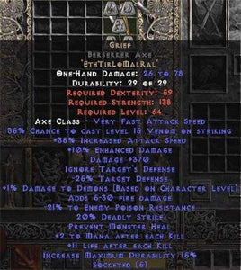 Grief Berserker Axe - 35-39% IAS & 370-399 Damage - Europe Non-Ladder