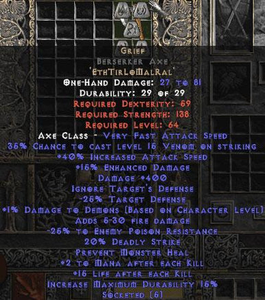 Grief Berserker Axe - 40/400/25/15 - Perfect - Europe Non-Ladder