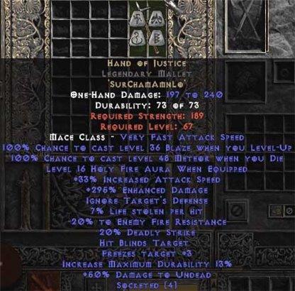 Hand of Justice Legendary Mallet - 280-329% ED - Europe Non-Ladder