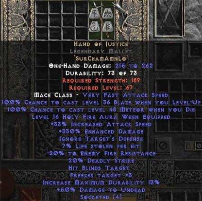 Hand of Justice Legendary Mallet - 330-344% ED - Europe Non-Ladder