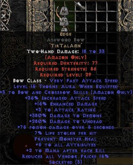 Edge Ashwood Bow - 3 B&C - 380% DD & 5-9 All Stats - Europe Non-Ladder