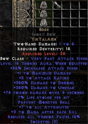 Edge Short Bow - 380% DD & 5-9 All Stats - East Non-Ladder