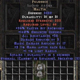 Prudence Sacred Armor - Eth Bugged - 140-169% ED & 35 Res - Europe Non-Ladder