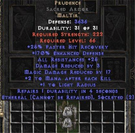 Prudence Sacred Armor - Eth Bugged - 170% ED & 25-34 Res - Europe Non-Ladder