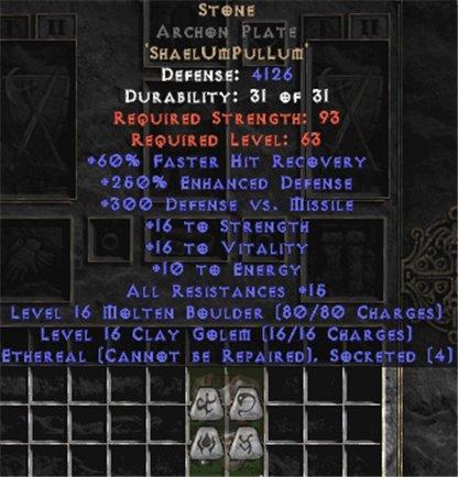 Stone Archon Plate - Eth Bugged - 250-269% ED - Europe Non-Ladder