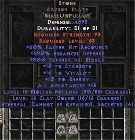 Stone Archon Plate - Eth Bugged - 290% ED - Perfect - Europe Non-Ladder